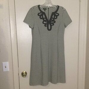 Talbots Navy & White Striped Embellished Dress